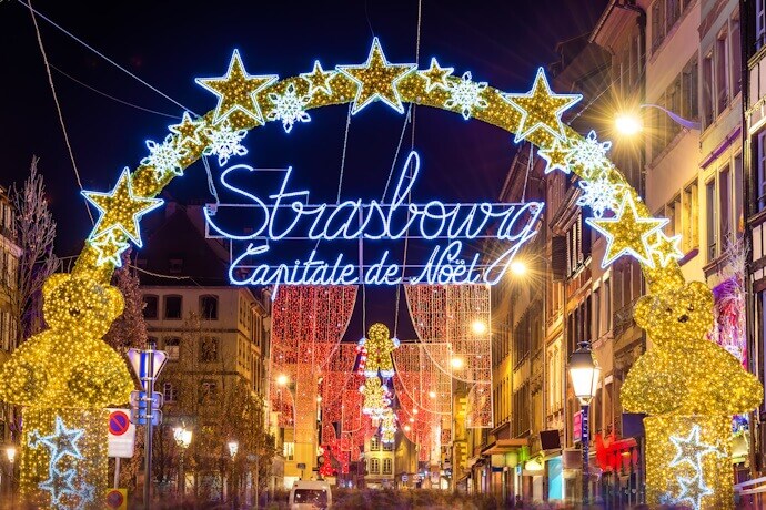 Christmas lights in Strasbourg - the city is renowned as the Christmas capital in France.