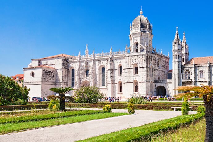 The famous Jerónimos Monastery boasting Manueline archotecture, in the Belém neighbourhood of Lisbon.