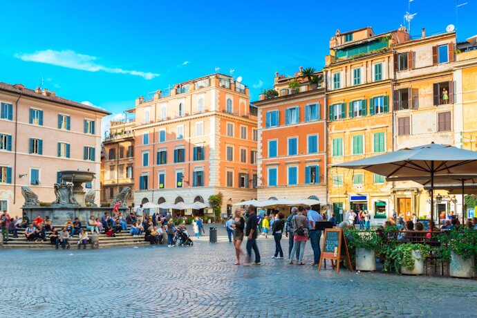 Sunny Trastevere neighbourhood in Rome, Italy.