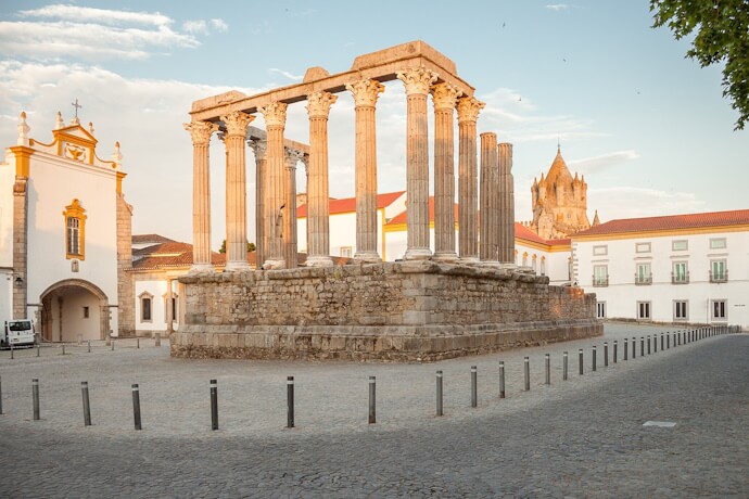 The illustrious Roman Temple of Évora, best known as the Temple of Diana, is one of the best-preserved Roman structures on the Iberian Peninsula