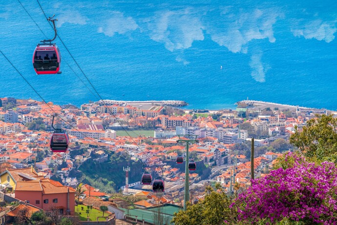 Cable car views over Funchal and the ocean.