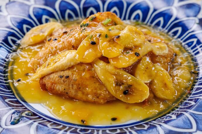 Espada fish with banana and passion fruit sauce.