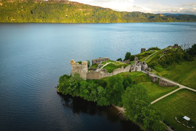 The famous ruins of Urquhart Castle, at the shores of Loch Ness