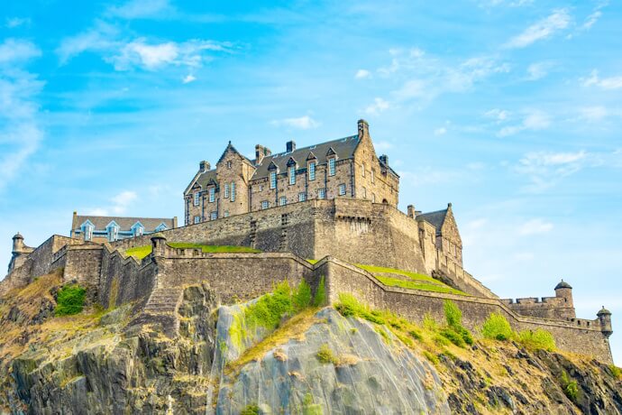 The ancient Edinburgh Castle, on top of a hill