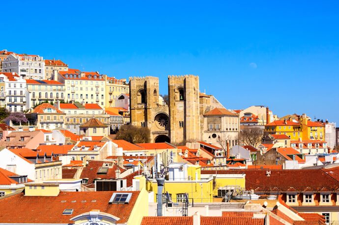 View of downtown Lisbon with Sé Cathedral, Portugal