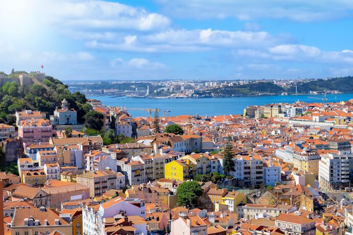 Panoramic view of Lisbon and São Jorge Castle from the Miradouro da Senhora do Monte