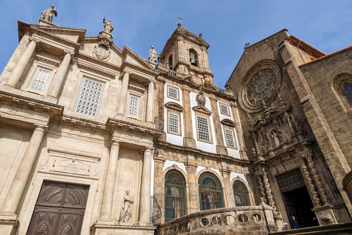 Ornate facades of the Church of São Francisco and the adjoining religious buildings in Porto, Portugal.