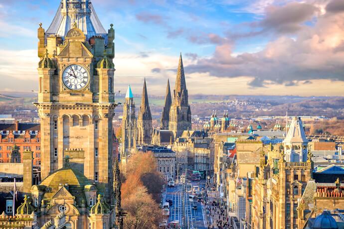 Panoramic view over Edinburgh with the Balmoral Clock Tower