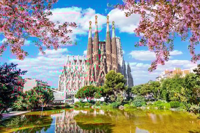 View of Gaudí's Sagrada Família on a sunny Spring day