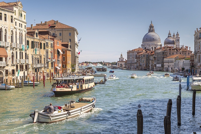 View of the lively Grand Canal, in Venice, Italy