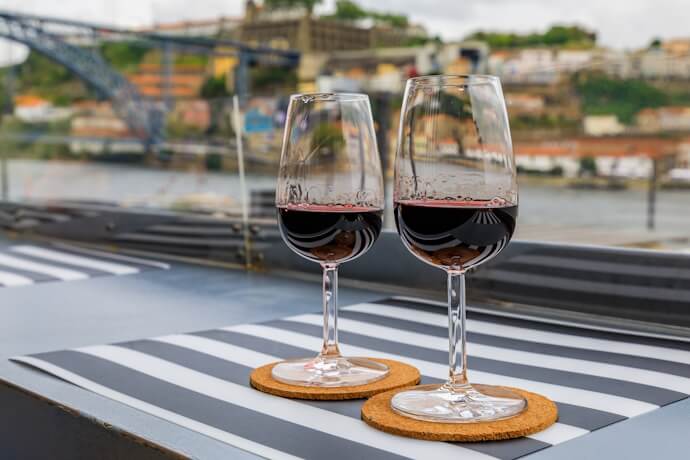 Port wine with the Dom Luis Bridge in the background.