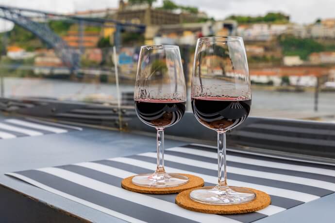 Glasses of Port wine with river views in Vila Nova de Gaia