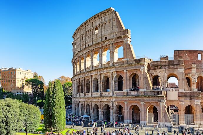 Colosseum in Rome, Italy, with visitors outside