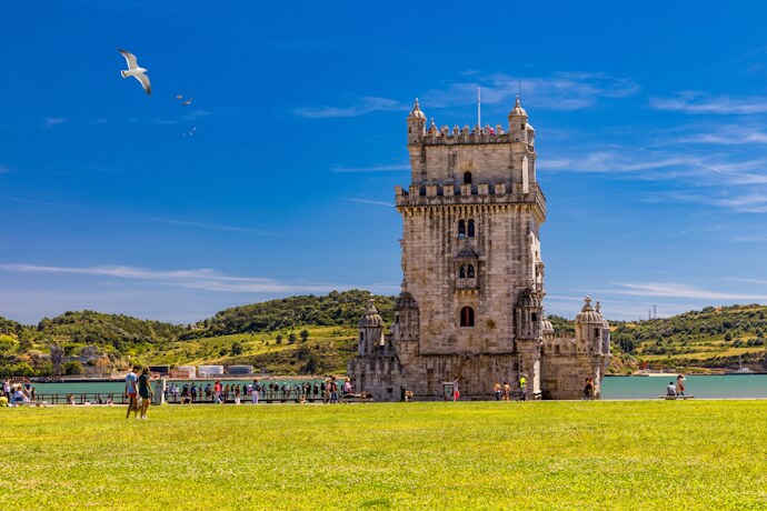 Belém Tower, in Lisbon, Portugal, overlooking the Tagus River