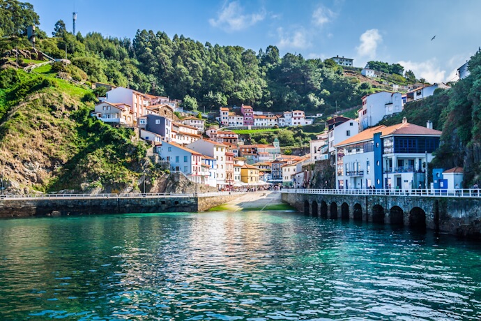 Cudillero harbor and colorful hillside houses