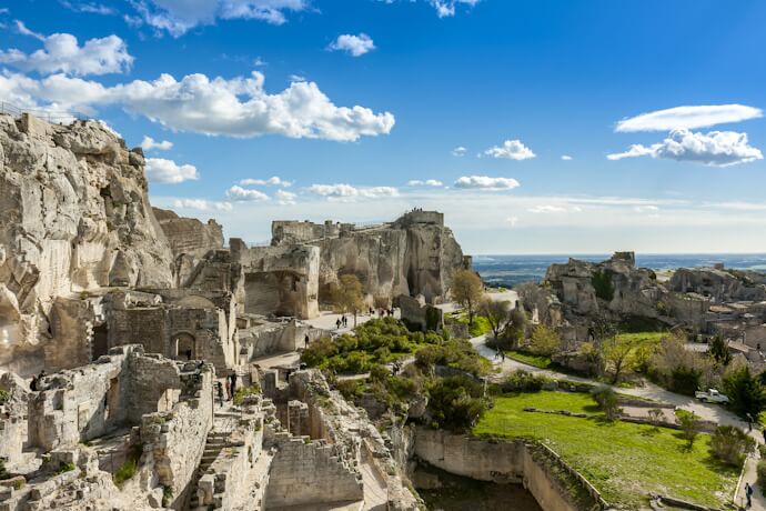 Ruins of Les Baux-de-Provence village on a sunny day