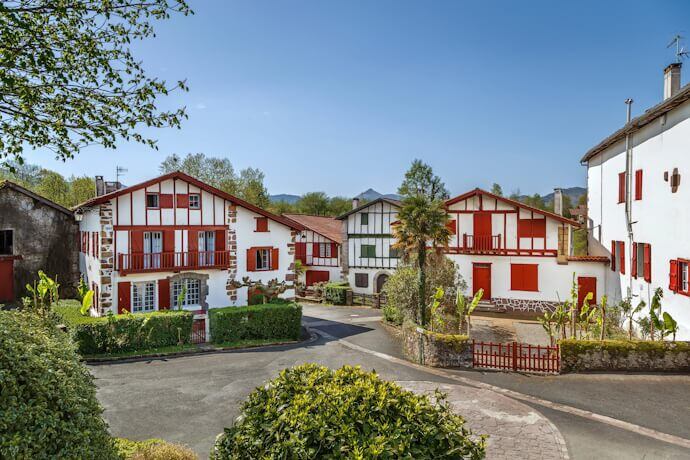 Typical red Basque house in Ainhoa, France