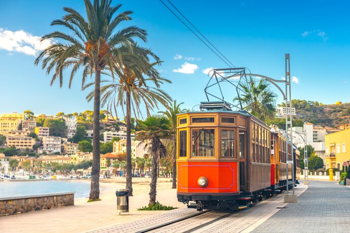 The famous orange tram runs from Soller to Port de Soller