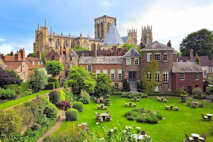 York Minster rising behind historic gardens in York.