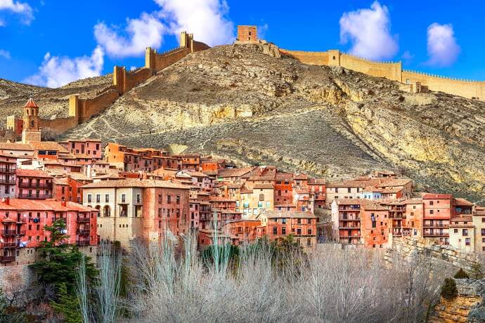 Typical small Spanish medieval town with narrow cobble stone streets