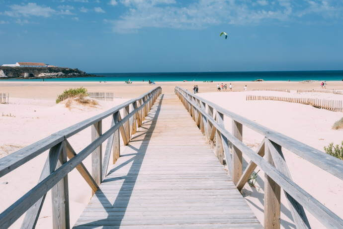 Wooden Path on beach dunes In Tarifa