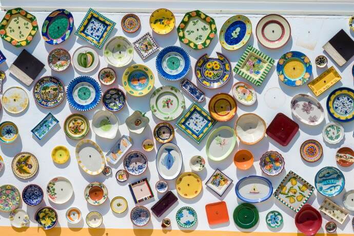 Portuguese handcrafted decorated plates on the wall