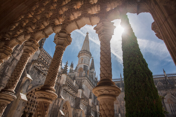 Batalha Monastery Gothic cloister and church architecture in Portugal.