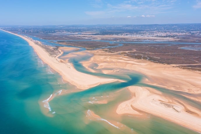 Flying over the sandbanks of Ria Formosa.