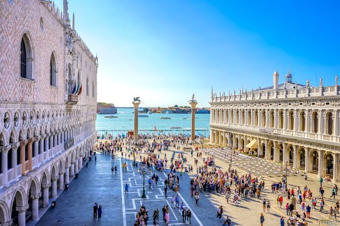 People in Piazza San Marco beside Doge’s Palace, Venice landmarks