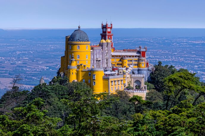 Panoramic view of Pena Palace in Sintra, Portugal