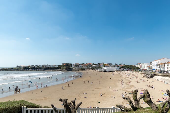 Wide sandy beach in Royan, a popular Atlantic coast resort town in southwestern France