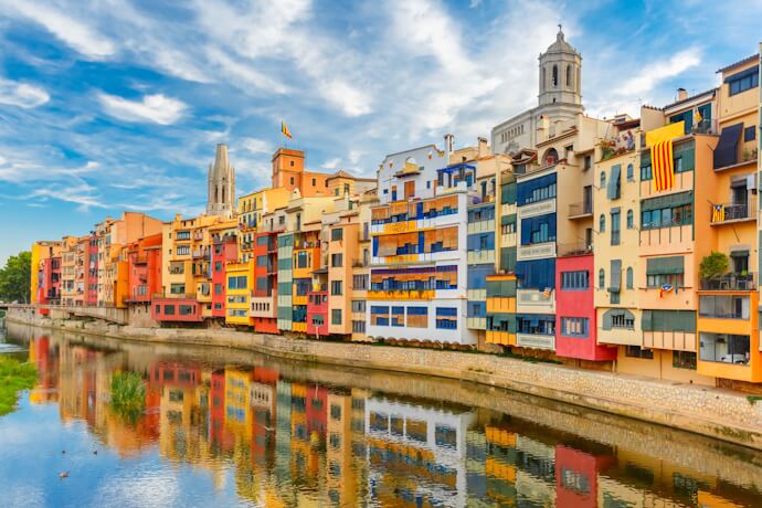 Colorful riverside houses in Girona