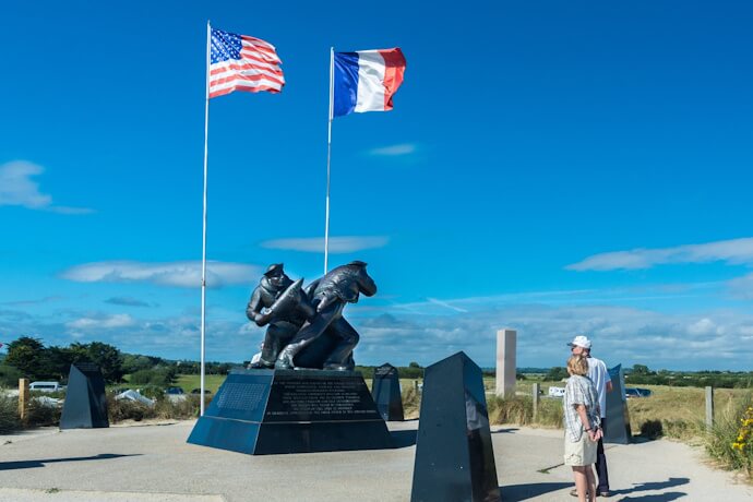 A couple visiting the Utah Beach Museum in Normandy, France