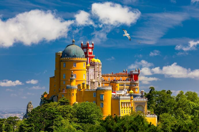 View of Pena Palace in Sintra, Portugal, on a sunny day