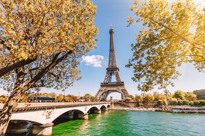 Eiffel Tower and Seine River in Paris, France