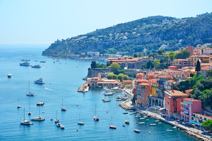Villefranche-sur-Mer harbor and Mediterranean coastline near Nice