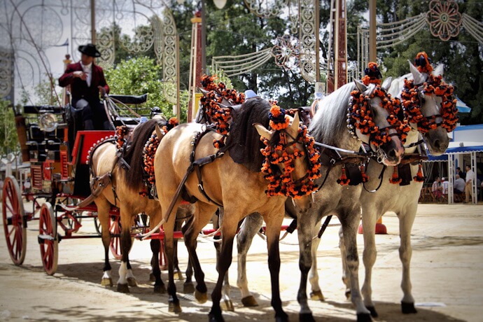 Horse-drawn carriage during the Feria de Abril in Seville