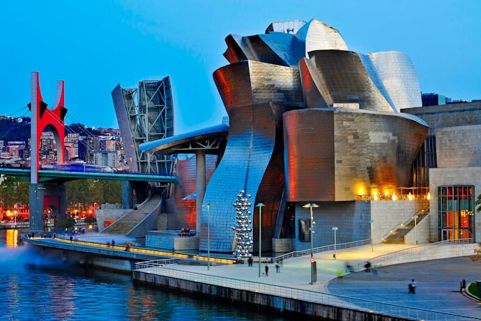 The world-famous Guggenheim Museum, with its striking titanium curves