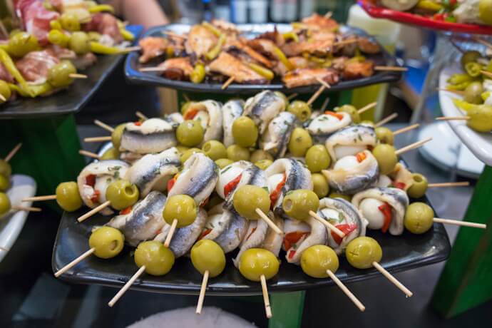 A delicious array of traditional Basque pintxos