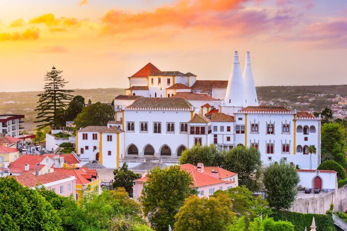 View of Sintra National Palace at sunset