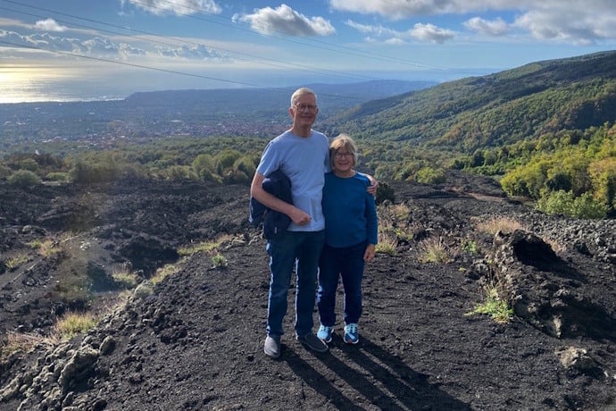 Kim and Kurt showcasing Mount Etna landscapes.
