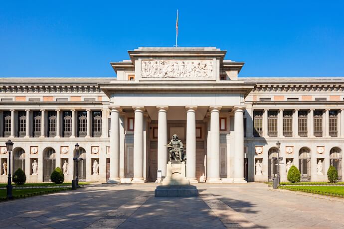 The Prado Museum in Madrid with its neoclassical facade and one of Spain’s most important art collections.