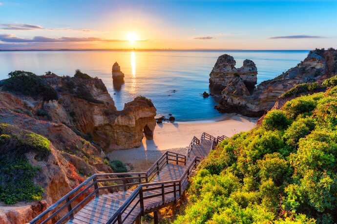 Algarve coastline at sunset.