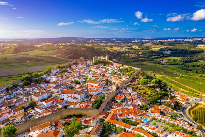 Aerial view of the medieval walled town of Óbidos.