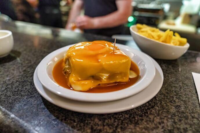View of Francesinha, typical dish from Porto, Portugal
