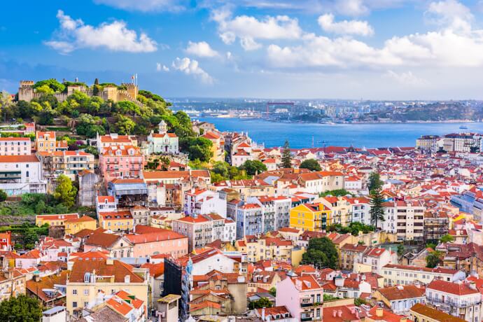 Panoramic view over Lisbon and the Tagus River, Portugal.