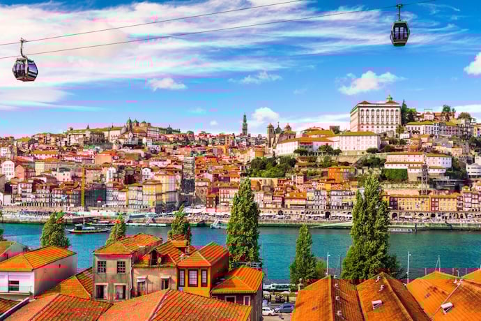 Scenic view of Porto and Ribeira district from Vila Nova de Gaia