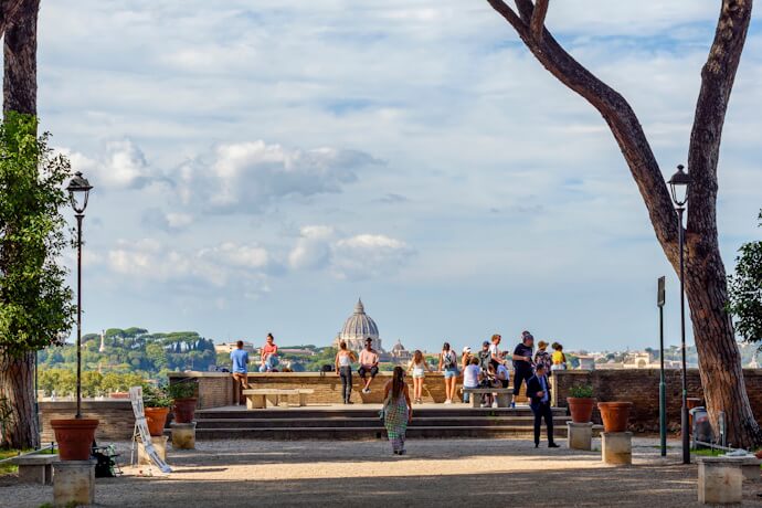 People in the orange trees garden in Romes Aventine Hill