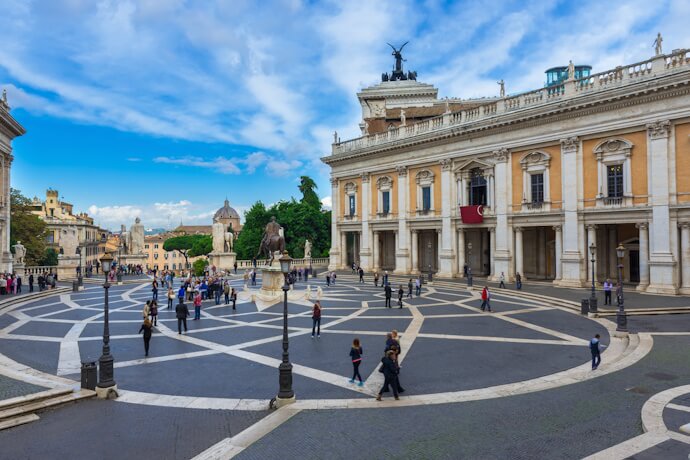 People visiting the historical Piazza del Campidoglio in Rome, Italy