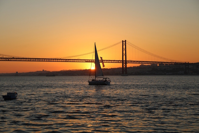Sunset boat tour along the Tagus river, Lisbon, Portugal